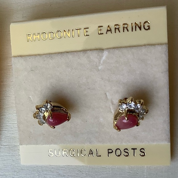 New vintage pink Rhodonite earrings - Picture 7 of 8